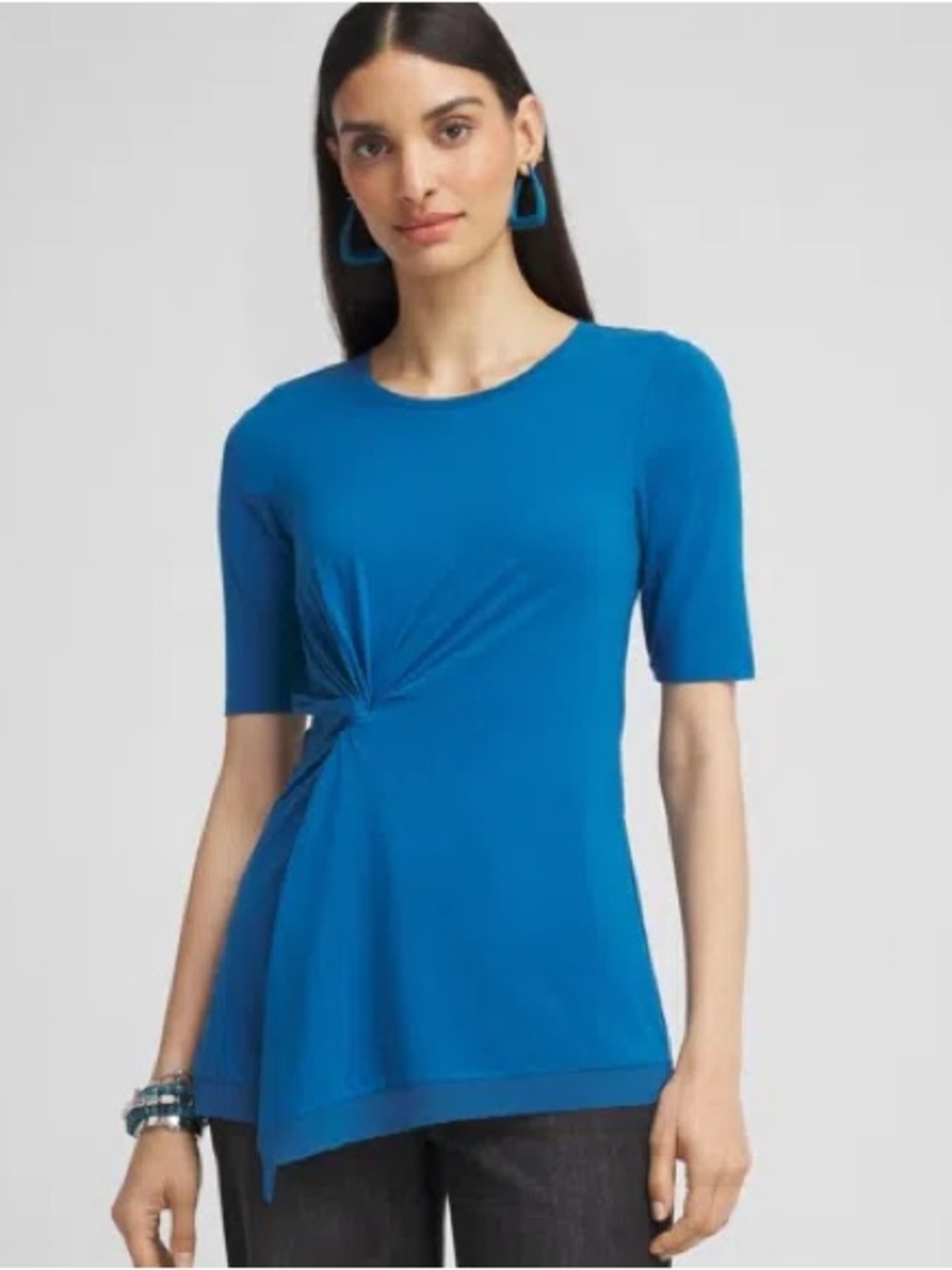 Chico's Vibrant Blue Twist-Front Short Sleeve Top - NWOT - business, comfy